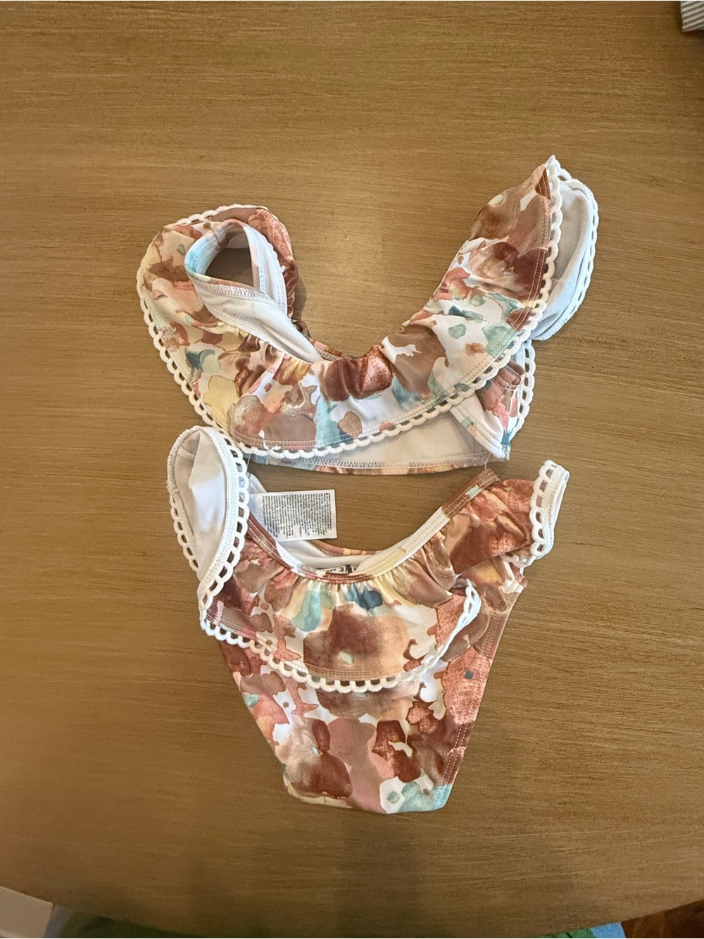 Janie and Jack Pink & Brown Floral Ruffle Two-Piece Swim Set
